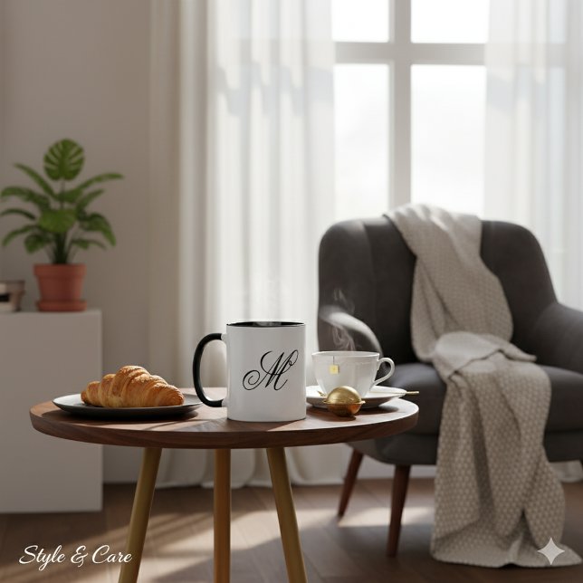 Mug de café à monogramme élégant avec initiales pe (Custom Initials Elegant Monogram Coffee Mug)