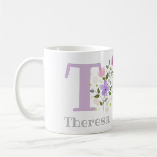 Mug de café à motif floral avec le nom Theresa