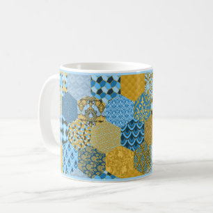 Mug de café à patchwork bleu et jaune