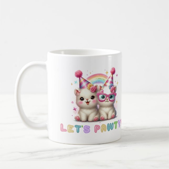 Mug de café Adorables bébés animaux blancs  (Gauche)