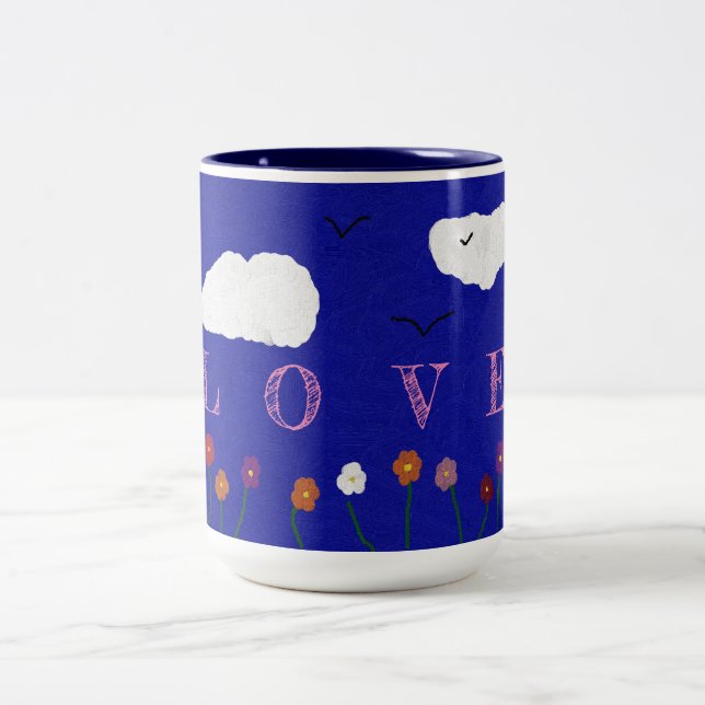 MUG DE CAFÉ AMOUR EXTÉRIEUR BLEU, 15oz (Centre)
