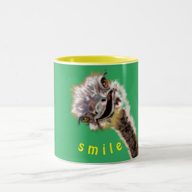 Mug de café amusant avec une autruche joyeuse - Sm (Centre)