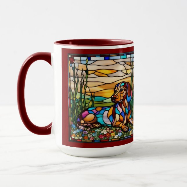 Mug de café arc-en-ciel mignon Dachshund (Gauche)