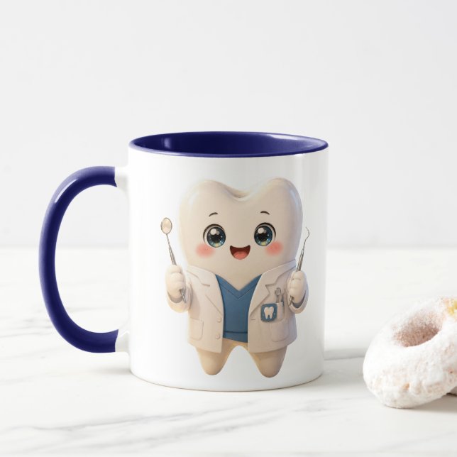 Mug de café avec personnage de dent mignon (Avec donut)