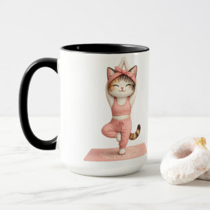 Mug de café avec un chat de yoga mignon et un donu