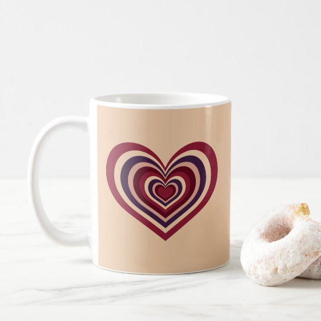 Mug De Café Beige Avec Coeur Rouge Rétro (Avec donut)