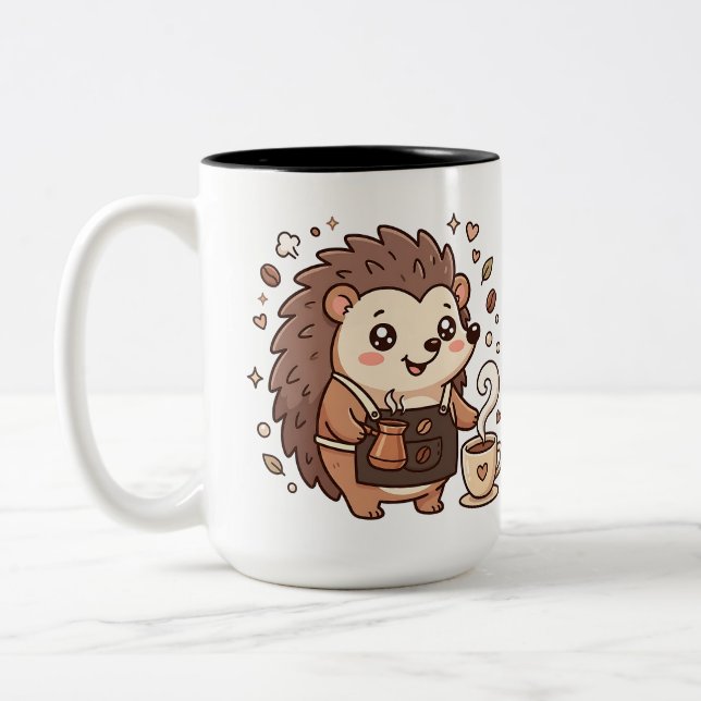 Mug de café bicolore Barista Hérisson Mignon (Gauche)