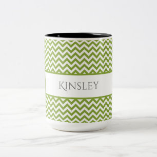 Mug de café bicolore vert simple Chevron