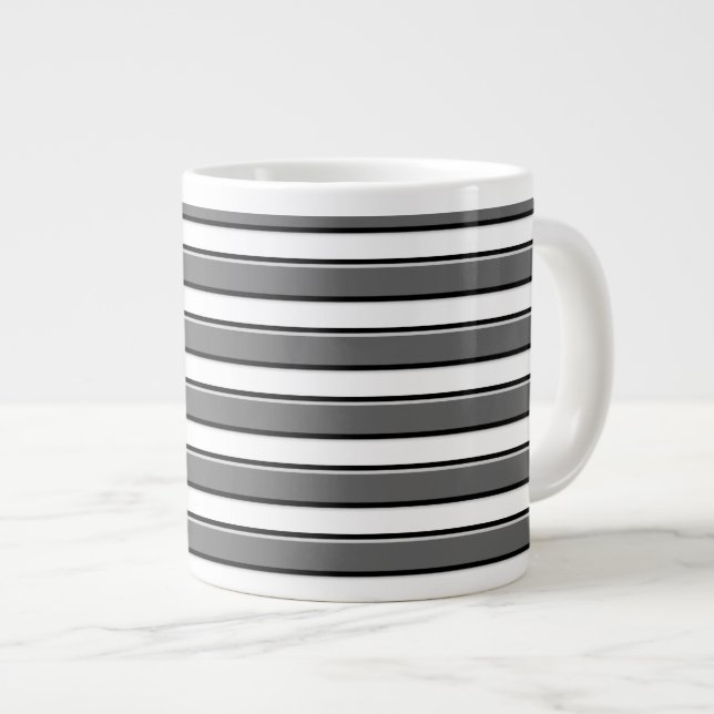Mug de café blanc avec rayures horizontales grises (Devant droit)