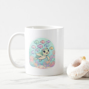 Mug de café blanc Vie Océanique Tortue de Mer Kawa