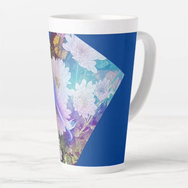 Mug de café bleu avec fleurs de marguerite blanche (Angle droit)