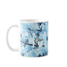 Mug De Café Bleu Et Blanc Monogramme