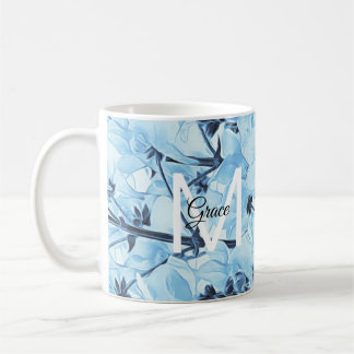 Mug De Café Bleu Et Blanc Monogramme