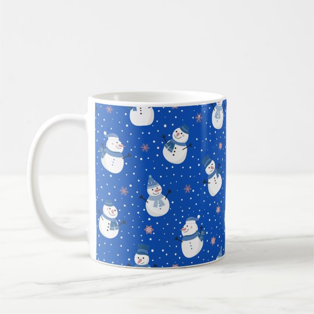 Mug de café bleu Noël avec des neigeurs (Gauche)
