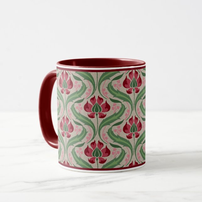 Mug de café Damask Fleur sauvage rose (Devant gauche)