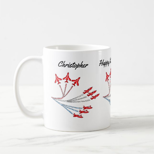 Mug de café d'anniversaire Avions à réaction rouge (Gauche)