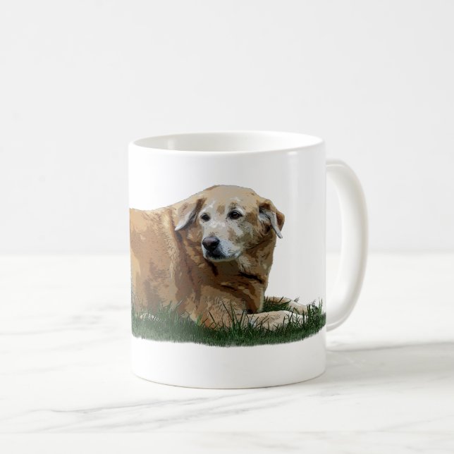 Mug de café de chien de race mixte jaune du Labrad (Devant droit)