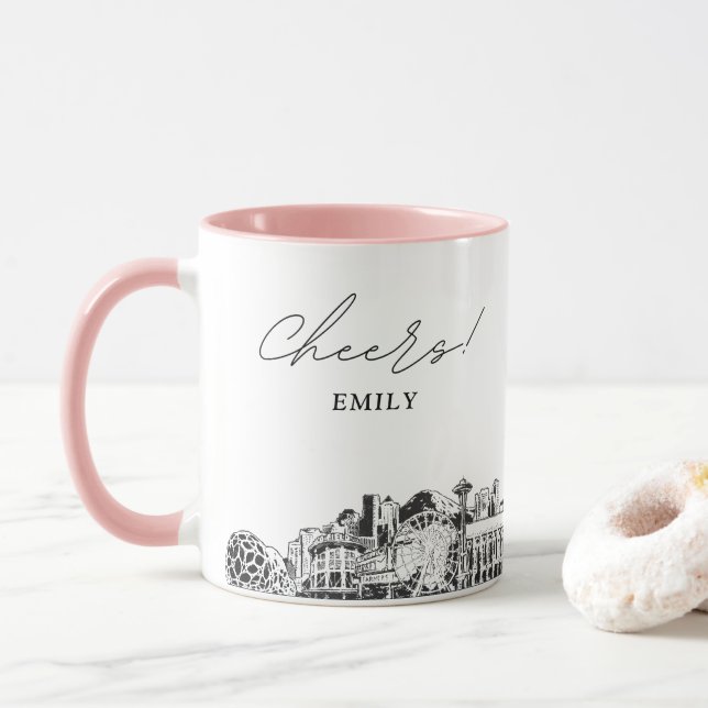 Mug de café de mariage personnalisé à Seattle (Avec donut)