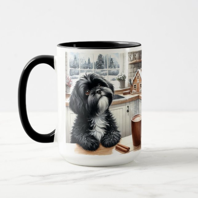 Mug de café de Noël Merci Shih Tzu noir  (Gauche)