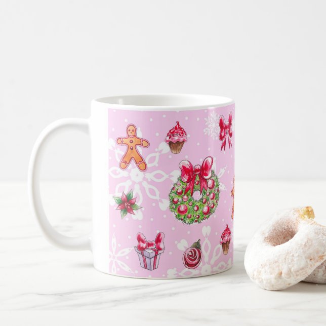 Mug de café de Noël rose (Avec donut)