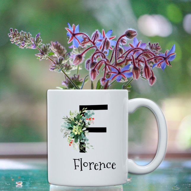 Mug de café de retraite avec monogramme de fleurs  (Créateur téléchargé)