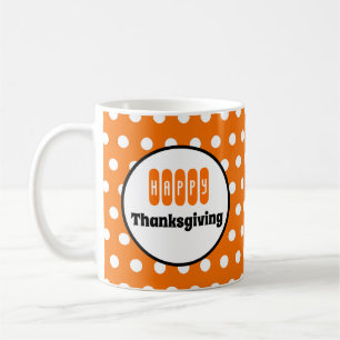 Mug de café de Thanksgiving à pois orange et blanc