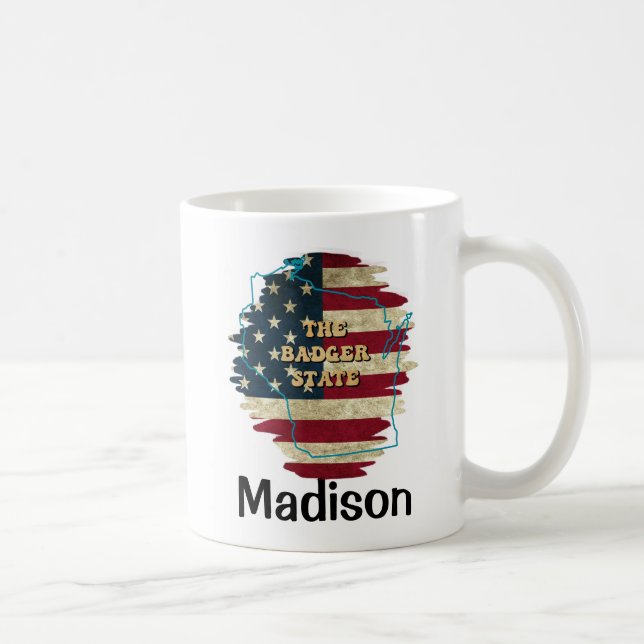 Mug de café d'État Wisconsin personnalisé (Droite)