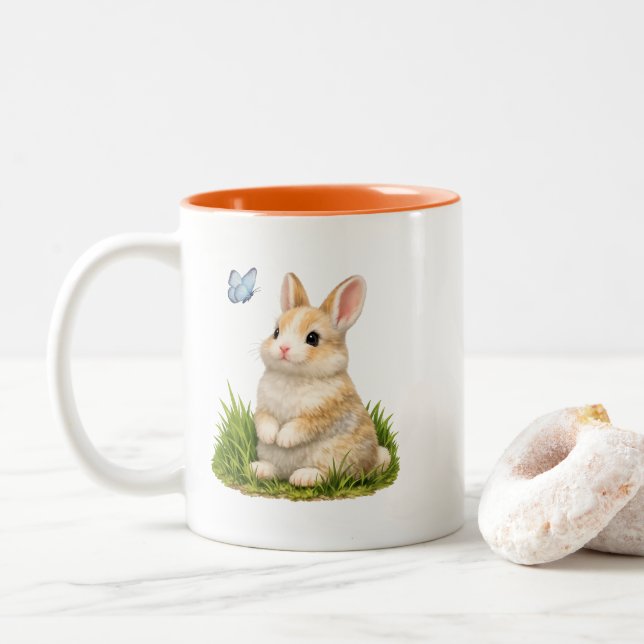 Mug de café double face avec joli lapin  (Avec donut)