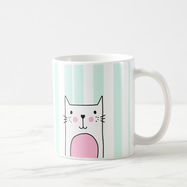 Mug de café en chat rose pâle tiré à la main - Ble (Droite)