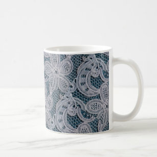 Mug de café en dentelle florale bleu et blanc