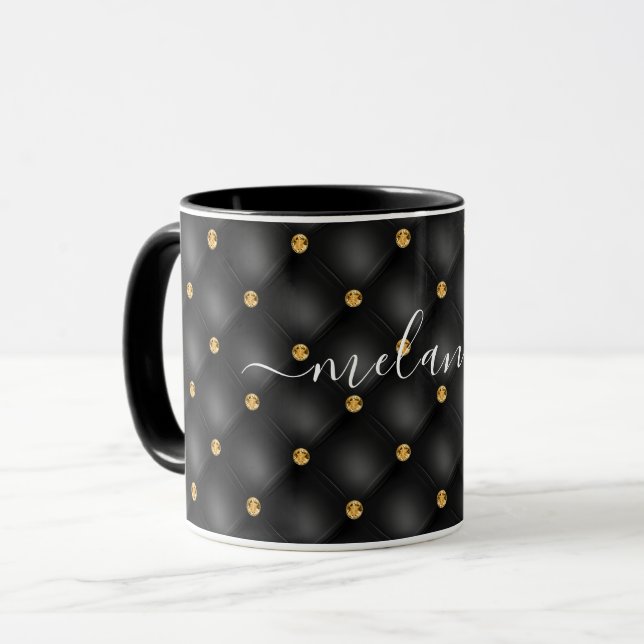 Mug de café en pierre glacée d'or noir avec nom pe (Devant gauche)