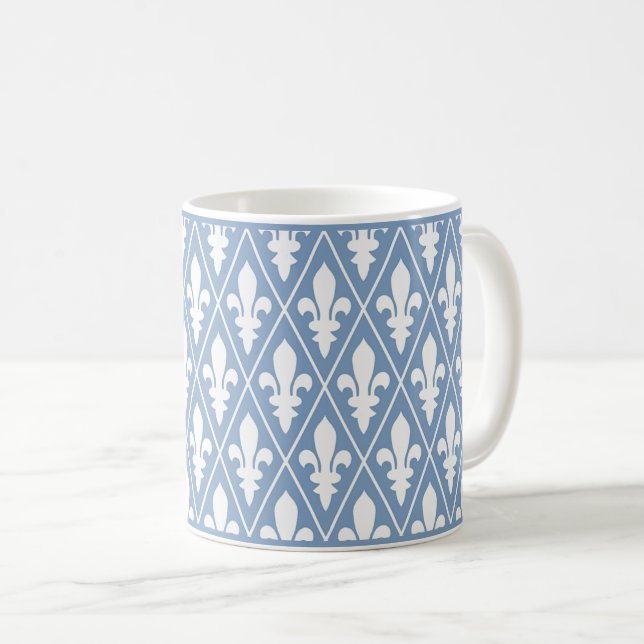 Mug de café en treillis bleu fleur de lys (Devant droit)
