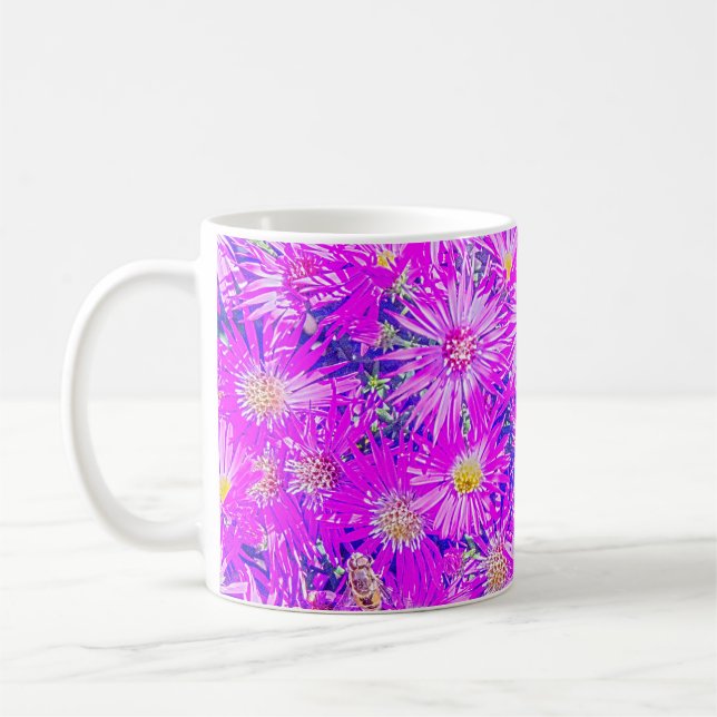 Mug De Café, Fleurs Fuchsia Sur Bleu (Gauche)