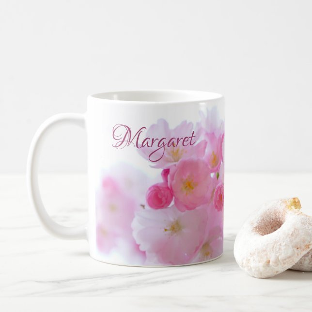 Mug de café floral en fleurs de cerisier rose (Avec donut)