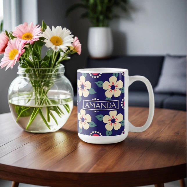 Mug de café floral personnalisé avec nom (Créateur téléchargé)