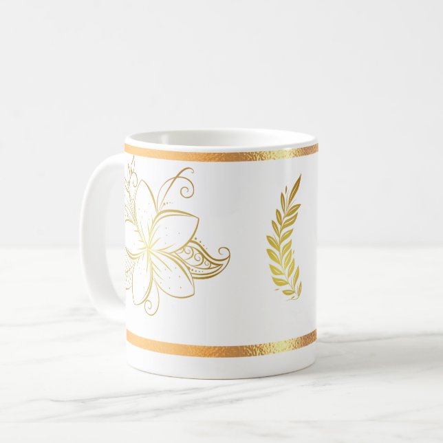 Mug de café Floral rimé en or blanc (Devant gauche)
