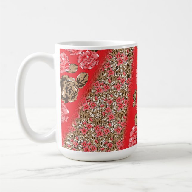 Mug de café floral rouge personnalisé (Gauche)