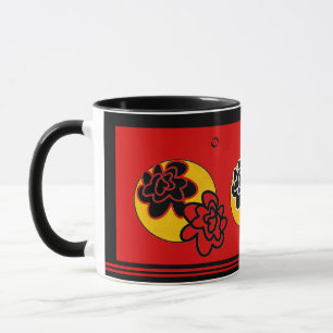 Mug de café Flower rouge jaune noir