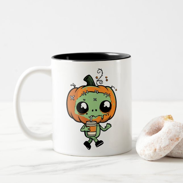 Mug de café glacé avec citrouille zombie Kawaii mi (Avec donut)