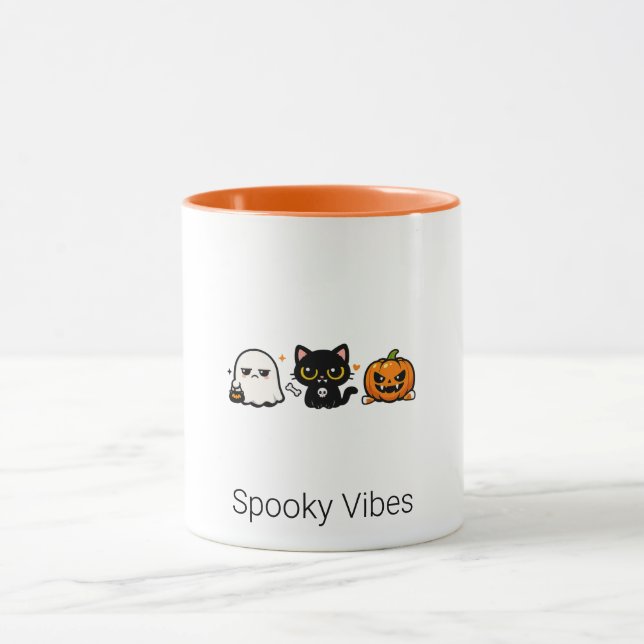 Mug de café Halloween Chat Mignon Effrayant | Ghos (Centre)