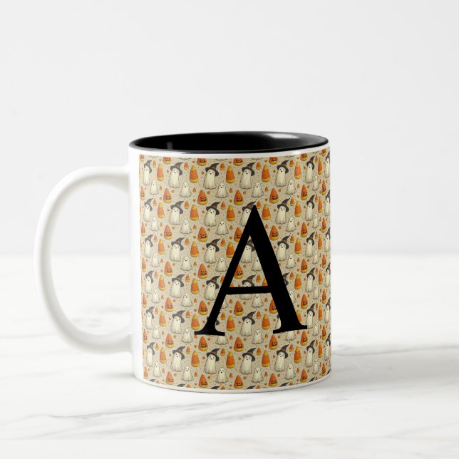 Mug de café Halloween mignon avec initiale (Gauche)
