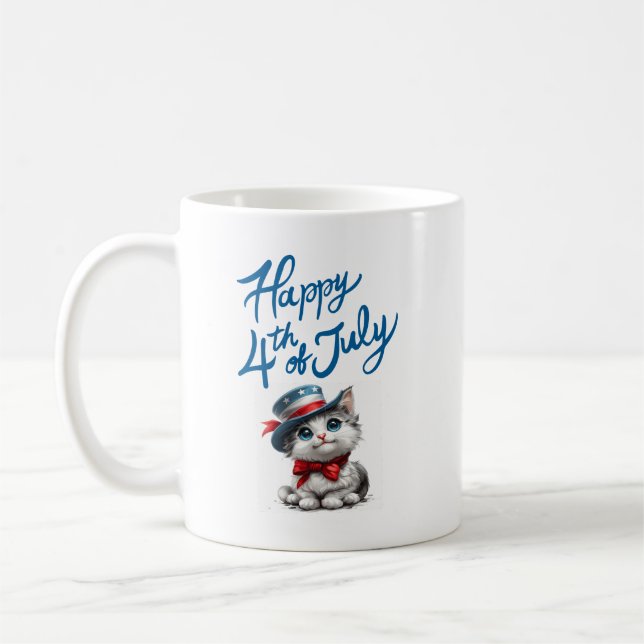 Mug de café Joyeux 4 juillet chat mignon (Gauche)