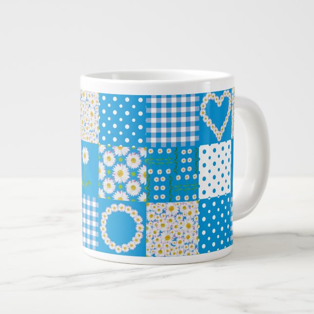 Mug de café Jumbo : Daisychains, Patchwork Faux (Devant droit)