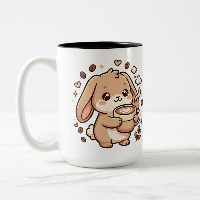 Mug de café Kawaii Lapin Mignon Deux Tons (Gauche)