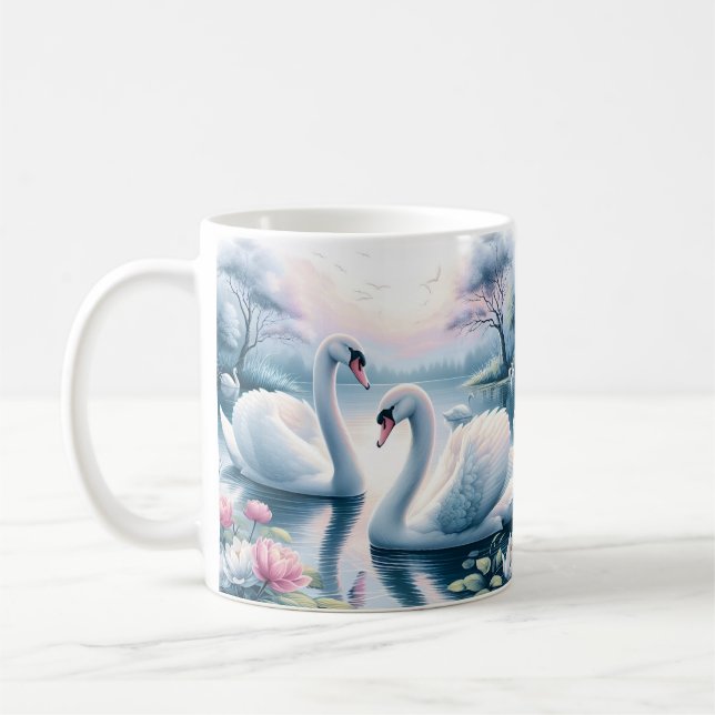 Mug de café - Les cygnes dans un étang de lys pais (Gauche)