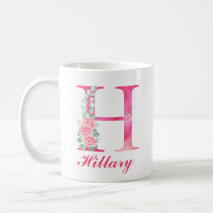 Mug de café monogramme - Mug Florale rose H initia