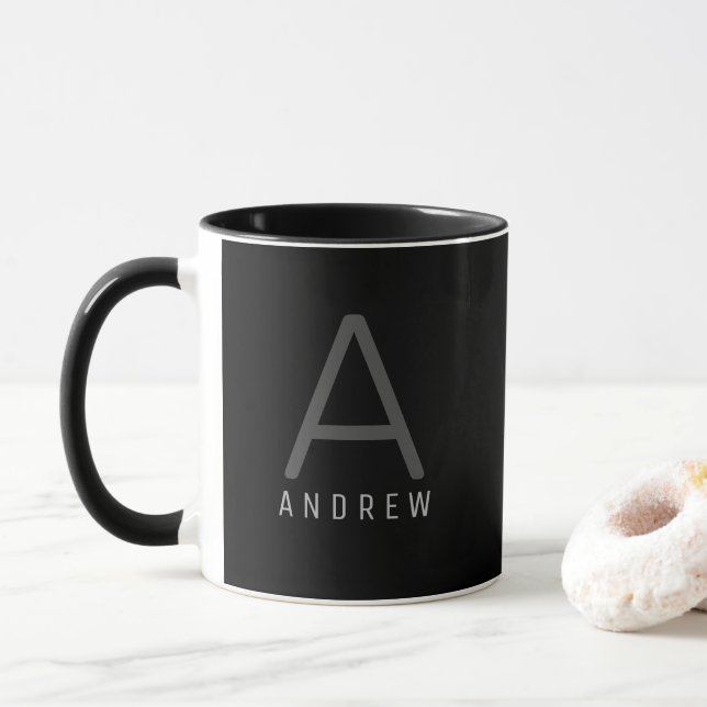 Mug de café Monogramme noir & blanc moderne (Avec donut)