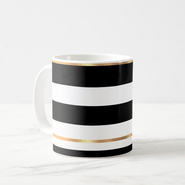 Mug de café noir et blanc moulé en or (Devant gauche)
