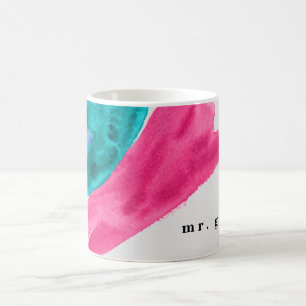 Mug de café personnalisé à l'aquarelle rose vif