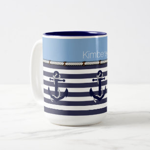 Mug de café personnalisé avec ancres et rayures